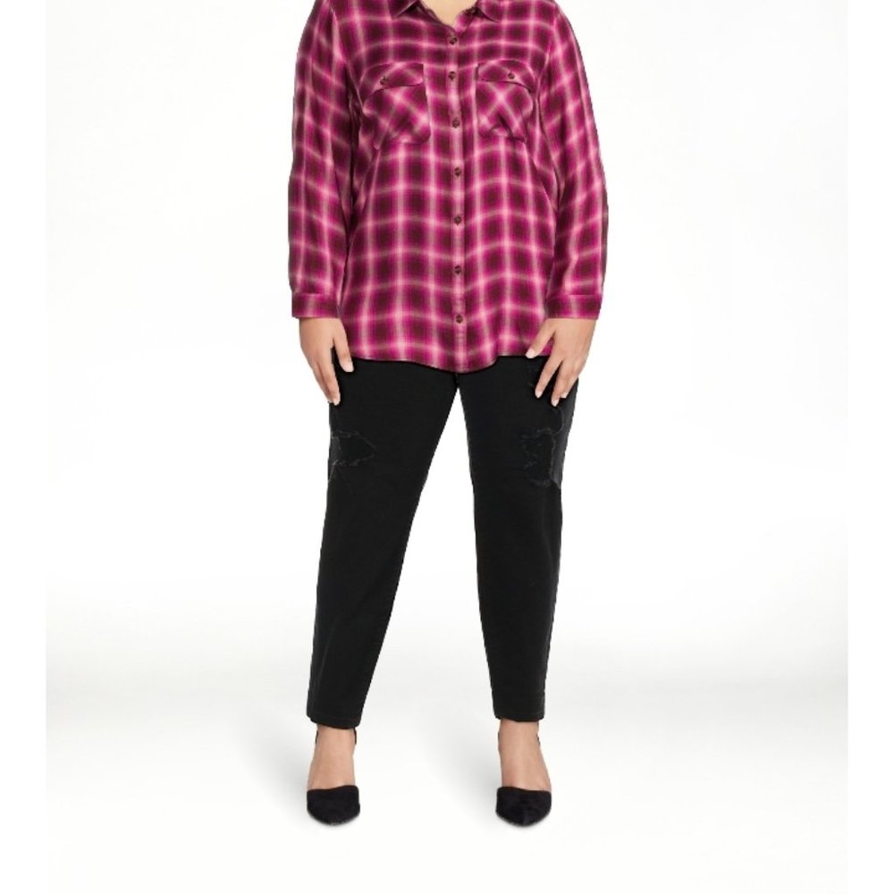 NWT Terra & Sky Button Up Plaid Blouse SZ 14 0x